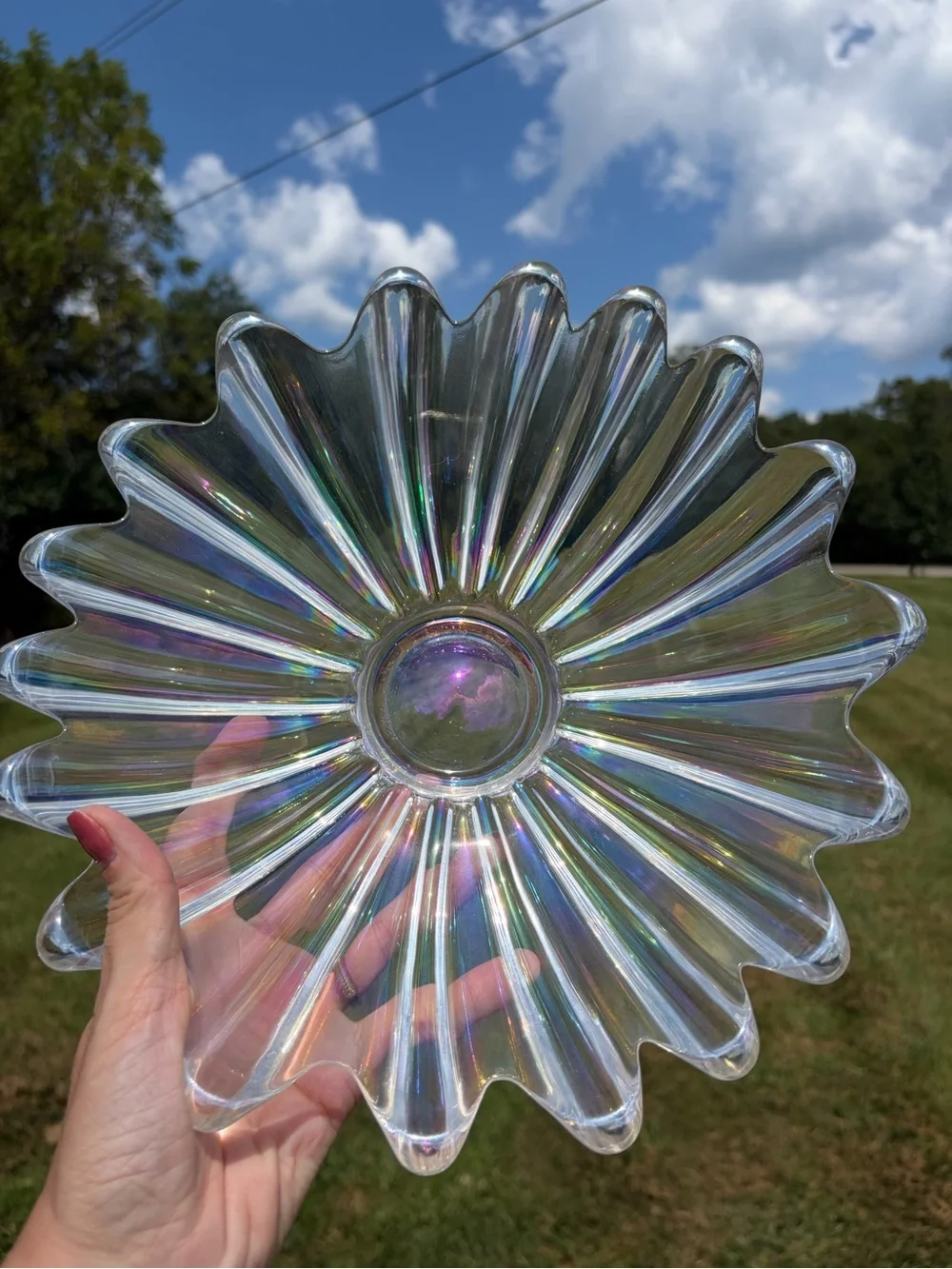 IRIDESCENT CARNIVAL GLASS Bowl Scalloped Edge CELESTIAL by FEDERAL Mid Century
